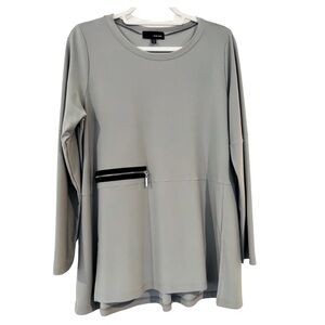 Sun Kim Chic Gray Long Sleeve Top with Zipper Accent